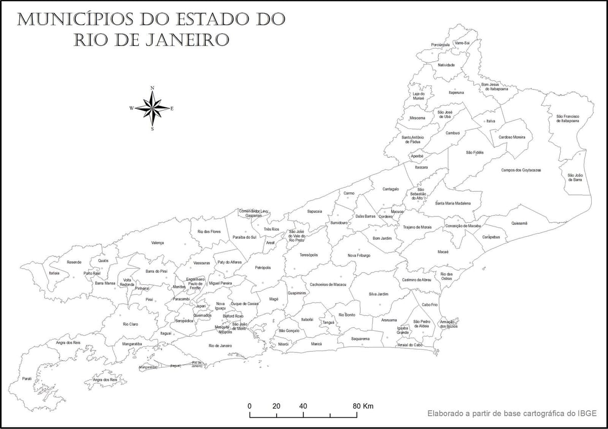 Harta e Rio de Janeiro të zezë dhe të bardhë