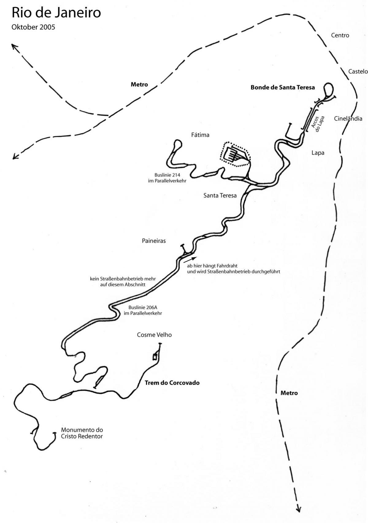 Harta e Santa Tereza tramvaj - Line 1